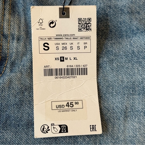 Zara Denim Mini Skirt Raw Hem Distressed Size Small - Picture 4 of 7